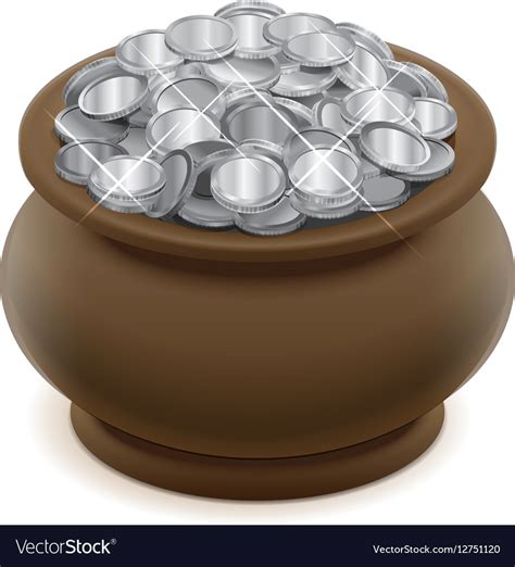 Clay Ceramic Pot With Silver Coins Royalty Free Vector Image