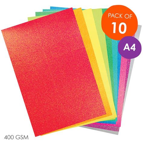 Cleverpatch Glitter Cardboard A4 Pack Of 10 Coloured Card