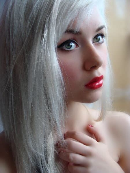 Girl With White Hair And Red Lips Cherry Ambition