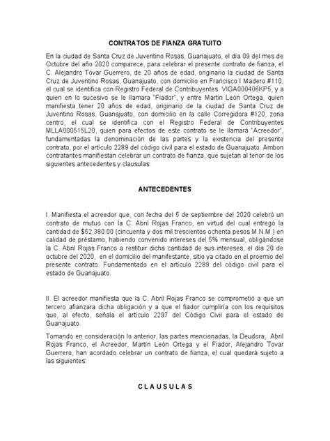 Contratos De Fianza Pdf Garantía Derecho Contractual