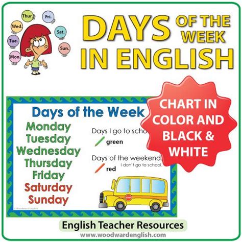 Days Of The Week Chart I Go To School Woodward English