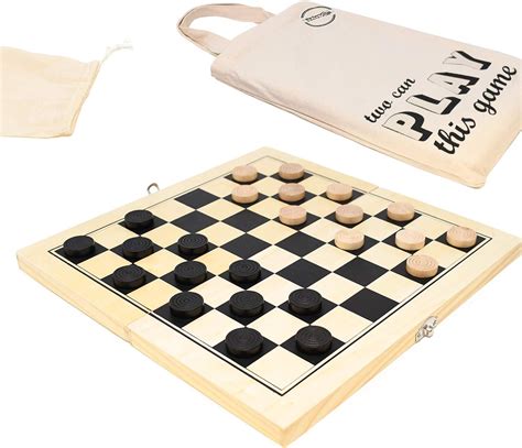 Big Game Hunters Pine Wooden Travel Draughts Set With Folding Board 30