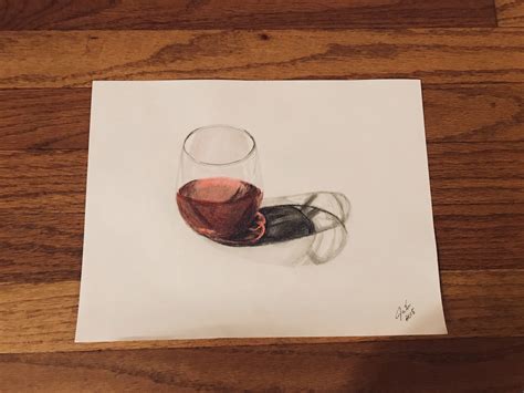 My Glass Of Wine Colored Pencils 8x11 Art