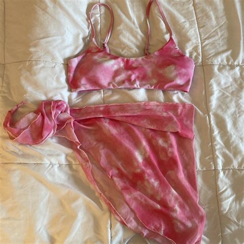 Pink Tie Dye Bikini Top And Sarong Set Worn Depop