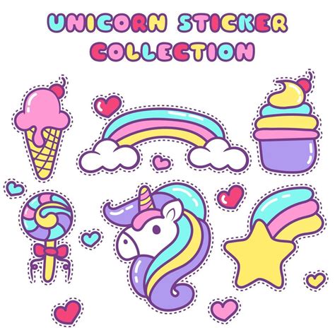 Cute Unicorn Sticker Collection Hand Draw Style 5632832 Vector Art At