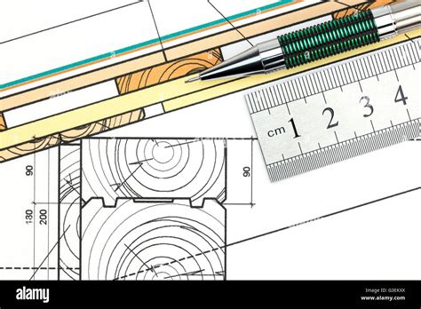 Pencil Ruler And Part Of Architectural Drawing Closeup Stock Photo Alamy