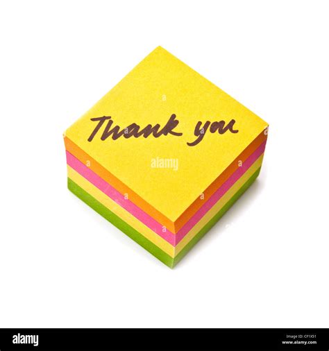 Thank You Note Written On A Sticky Note Pad Isolated On A White Studio