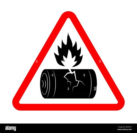 Damaged Broken Battery With Fire Hazard Sign Disposal Of Flammable