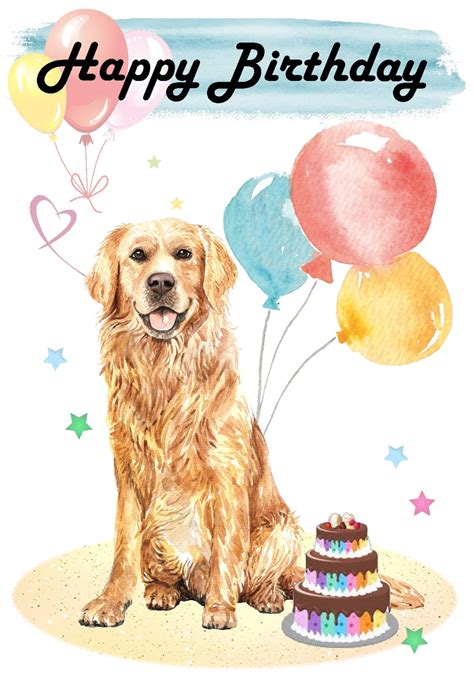 Golden Retriever Dog Happy Birthday Card 6 Etsy