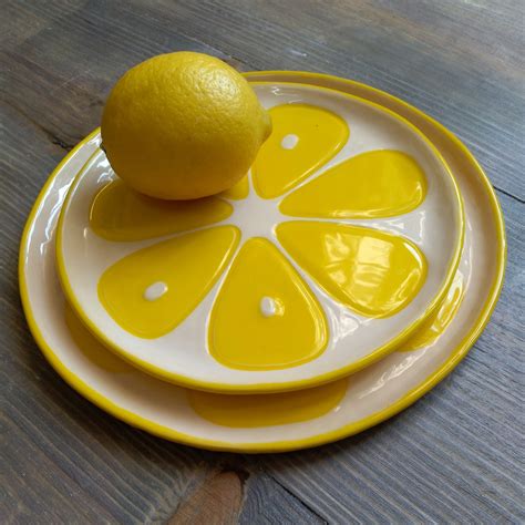 Ceramic Plates Lemon Handmade Pottery Dinner Plates Citrus Etsy