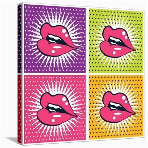 Pop Art Red Lips And Teeth Stretched Canvas Print