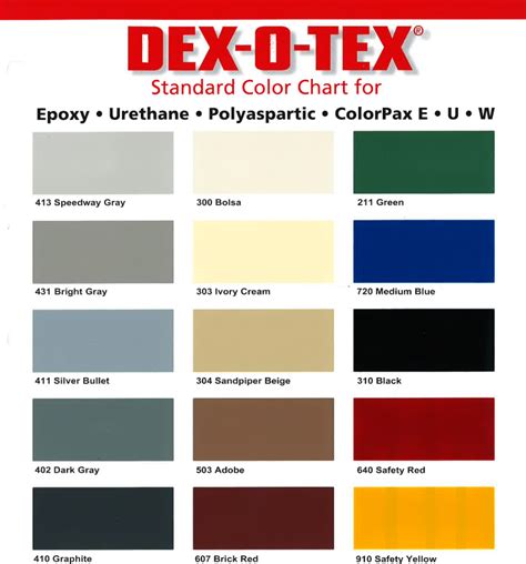 Color Charts And Palettes Dex O Tex Brands Crossfield Products