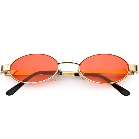 retro small oval sunglasses metal arms color tinted lens 48mm gold red