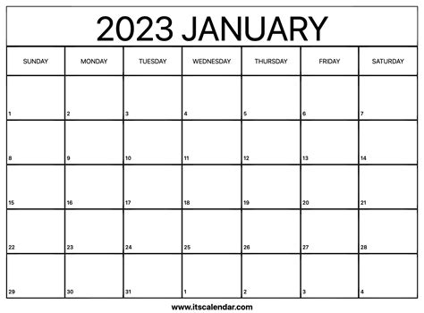 Printable January Calendar 2023 Free Printable Calendars Shuteye