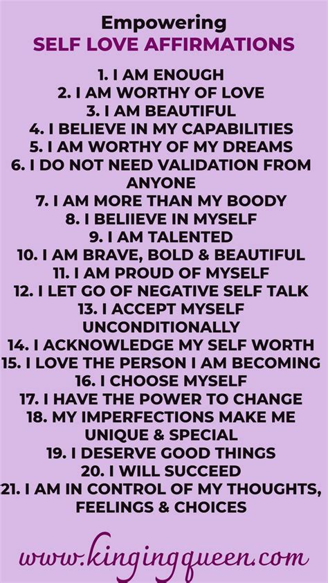 Graphic Showing 21 Empowering Affirmations For Self Love Daily Positive