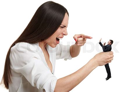 Yelling Woman Pointing At Small Scared Man Stock Image Colourbox