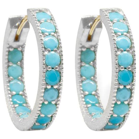 Turquoise Matrix Gold Hoop Gold Earrings For Sale At 1stDibs