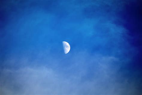 1360x768 Resolution Blue Sky With Half Moon Digital Wallpaper Hd