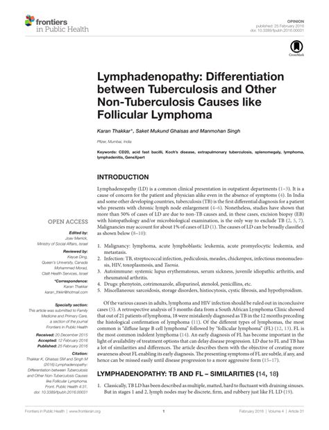 Pdf Lymphadenopathy Differentiation Between Tuberculosis And Other