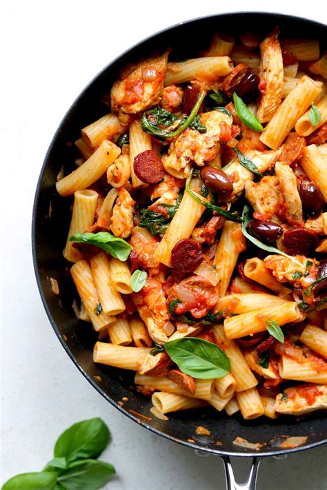 This creamy pasta dish gains most of its big flavour from chorizo it colours the creamy pasta sauce and infuses it. Chicken and Chorizo Pasta with Spinach - The Last Food Blog
