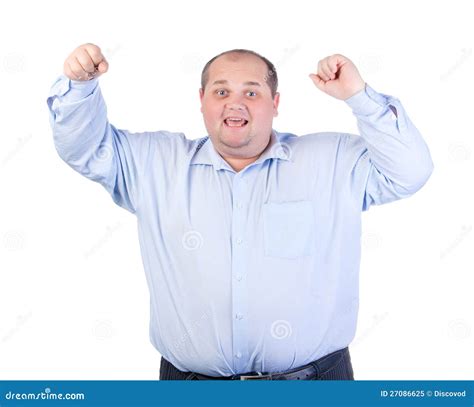 Happy Fat Man In A Blue Shirt Stock Image Image Of Overweight