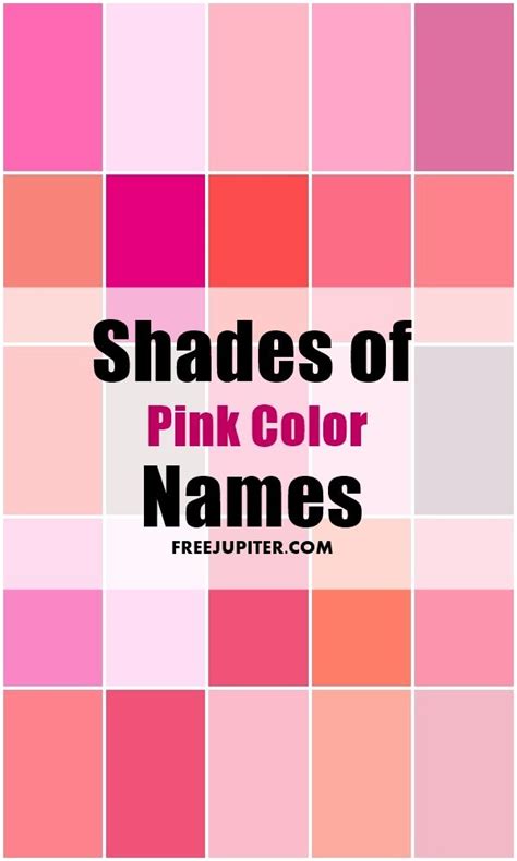 50 Shades Of Pink Color Names Pink Color Pink Names Color Names