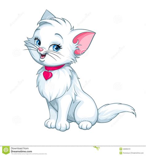 Vector Cartoon Fun Cute White Kitten Happy Stock Vector Image