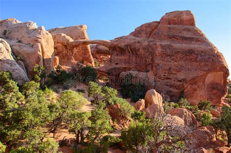 Double O Arch In Arches National Park Moab Utah Usa Stock Photo