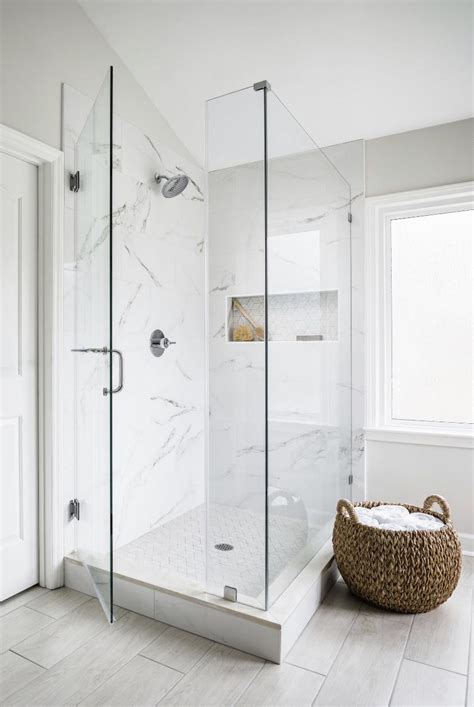 Considering Marble Look Shower Wall And Light Wood Look Floor Tile For