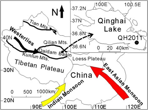 A Map Showing The Location Of Qinghai Lake On The Tibetan Plateau The