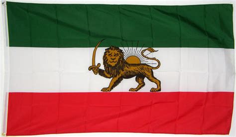 Fahne zeigt drei querstreifen in grün, weiß und rot und zentral im mittleren weißen streifen das staatswappen in rot. Flagge Iran (1806-1979)-Fahne Iran (1806-1979 ...
