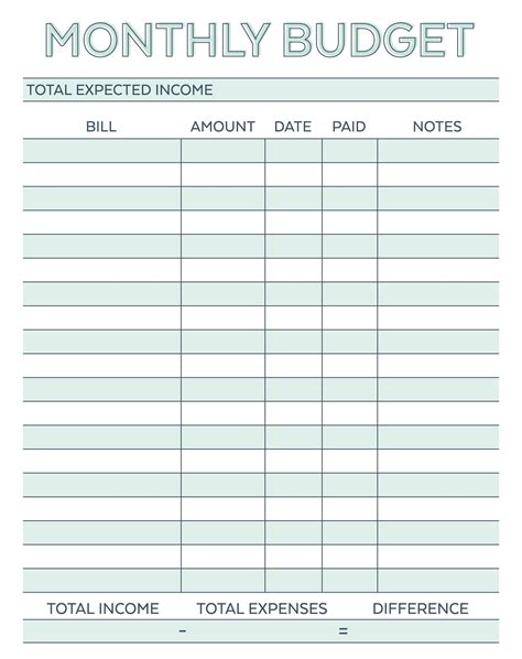 Free Monthly Budget Template Controldast