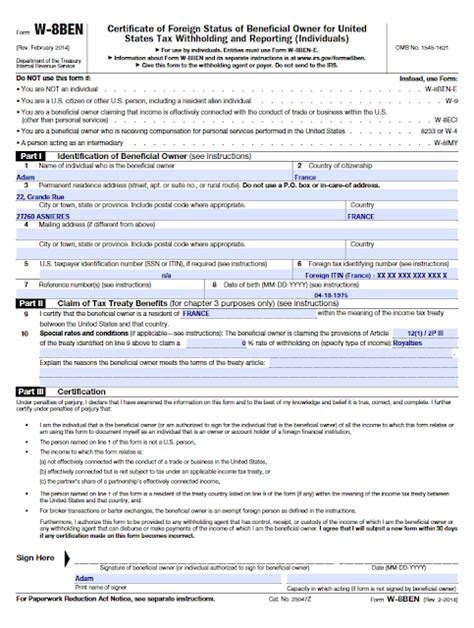 How To Fill Out A W8 Form Patricia Wheatleys Templates
