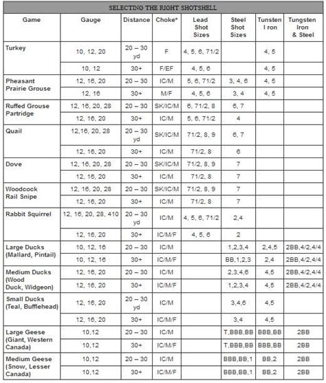 Choke Tube Constriction Chart