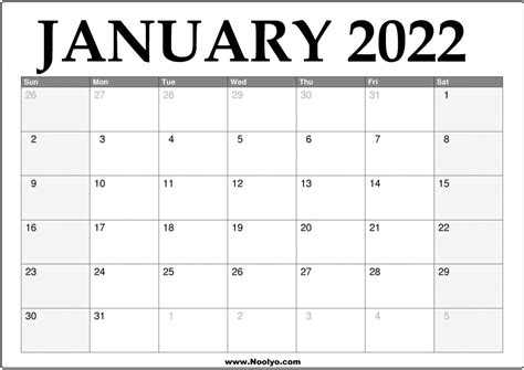 2022 January Calendar Printable Download Free Calendars Printable