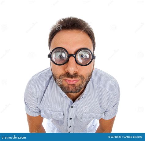 Man With A Surprised Expression And Thick Glasses Stock Image Image
