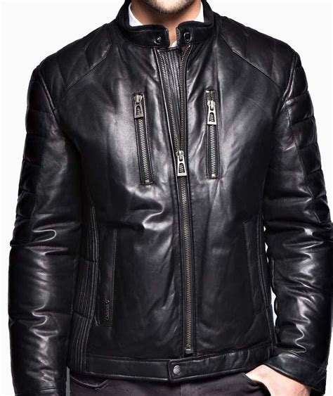 Mens Black Real Leather Jacket Biker Leather Jacket Outerwear