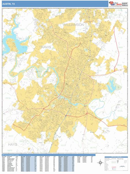 Austin Texas Zip Code Wall Map Basic Style By Marketmaps