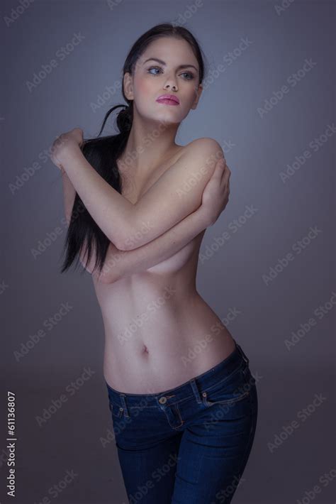 Sexy Brunette Topless Woman Wearing Jeans Stock Photo Adobe Stock