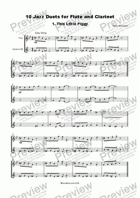 Written for intermediate or intermediate advanced players, comprises pdf sheet music files as well as interactive sheet music for realtime transposition. 10 Jazz Duets for Flute and Clarinet - Download Sheet Music PDF file