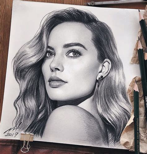 Margot Robbie Harley Quinn Celebrity Pencil Graphite Drawings Click