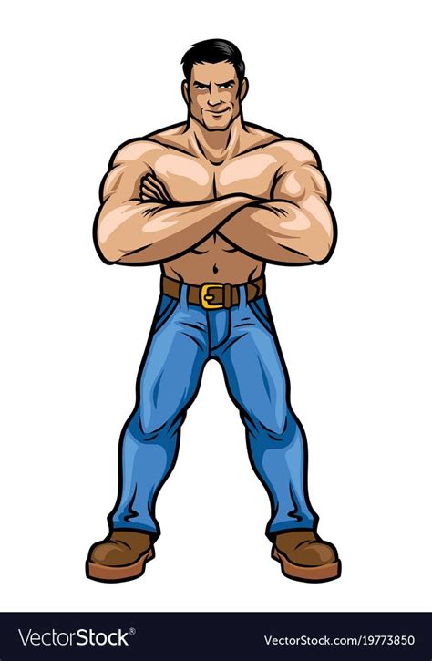 Man With Muscle Body Crossed The Arm Royalty Free Vector Cartoon Body Body Builder Art Man