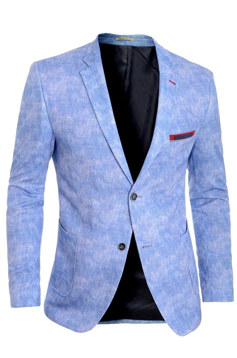 Mens Light Blue Blazer Jacket Casual Smart Slim Fit Summer Red Finish