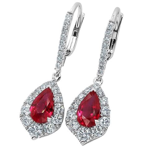 Ruby Diamond 18ct White Gold Drop Earrings John Start Jewellery