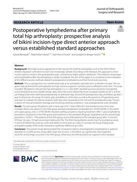 Pdf Postoperative Lymphedema After Primary Total Hip Arthroplasty