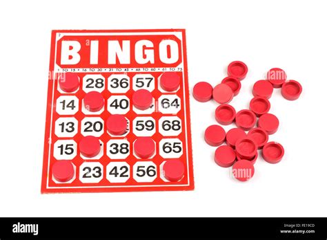 Red Bingo Card With Winning Chips Stock Photo 94686381 Alamy
