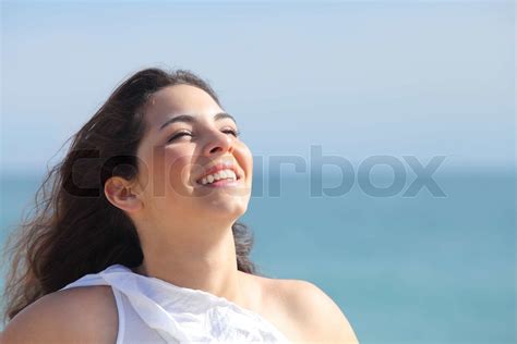 Beautiful Girl Smiling On The Beach Stock Image Colourbox