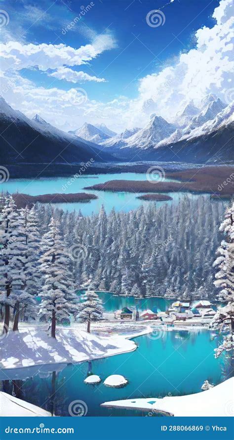 Crystal Clear Lake Surrounded By Towering Snowy Peaks Stock
