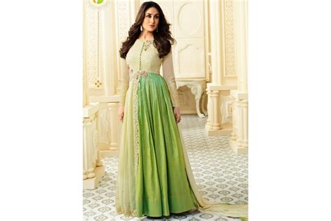 Buy Kareena Kapoor Cream And Green Georgette Straight Cut Salwar Kameez In Uk Usa And Canada
