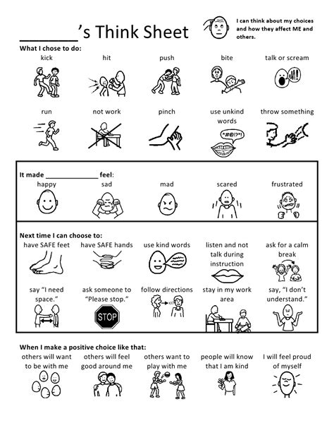 Behavior Think Sheet I Think This Needs To Be An Every